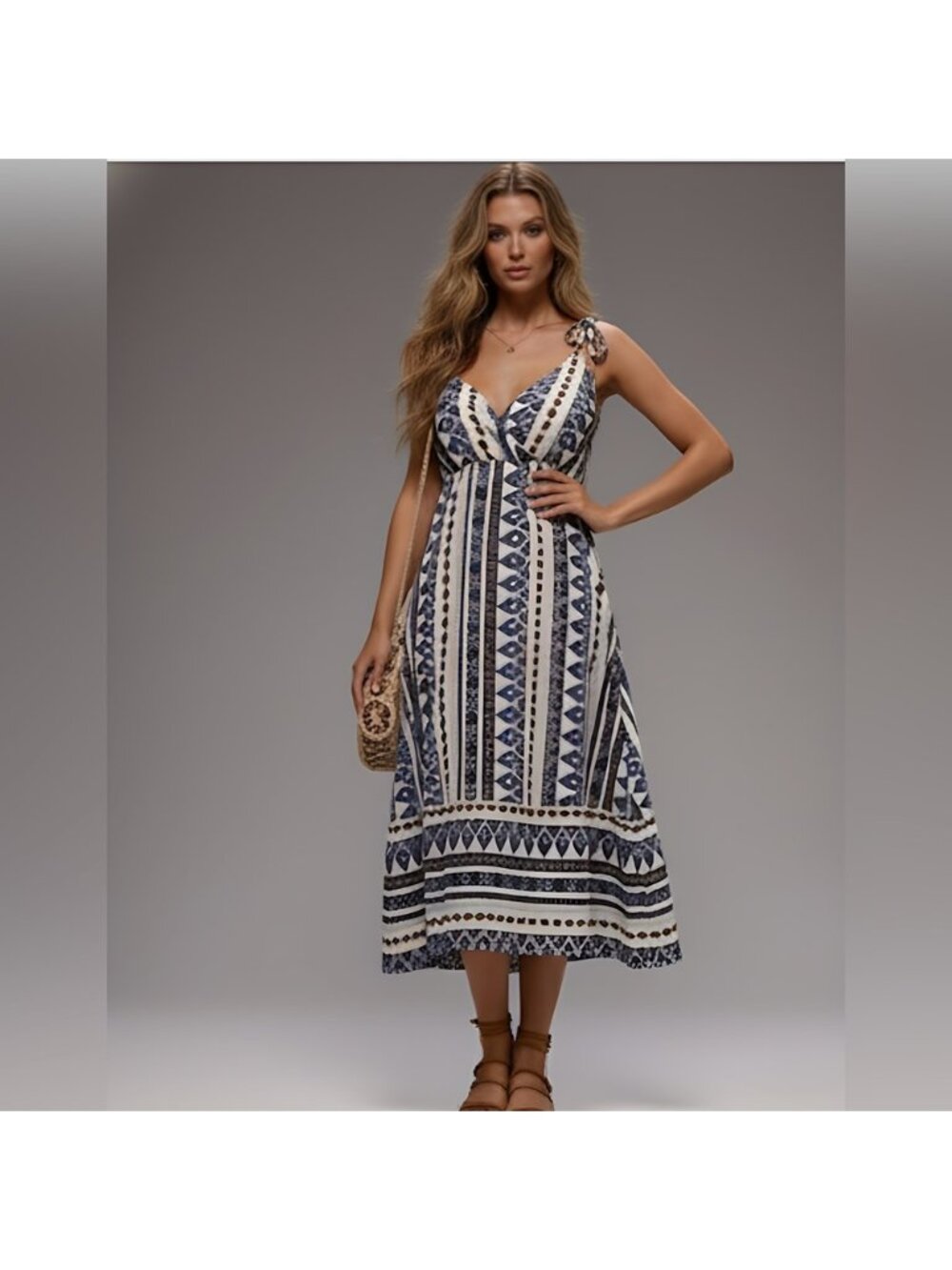 Boho Print Ruffle Hem Cami Dress